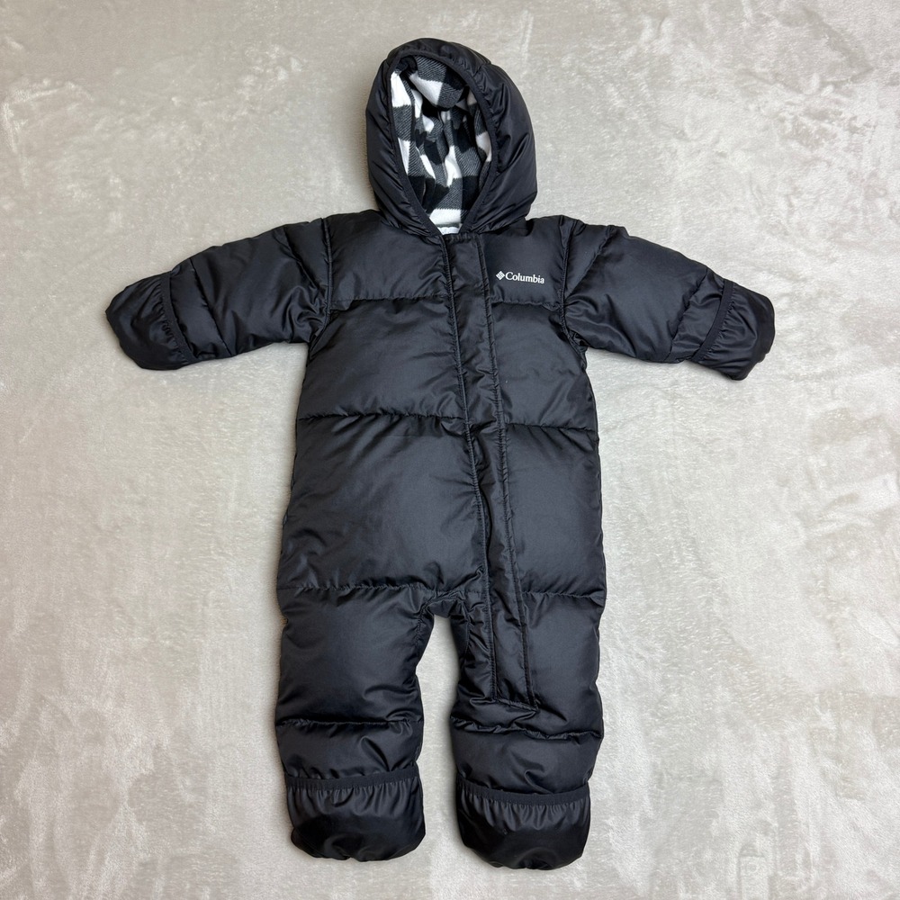 Columbia Snuggly Bunny Bunting Snowsuit Infant 12-18M Black Down Fleece Lined